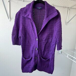 Chaps Purple Knit Button Down Quarter Sleeve Sweater